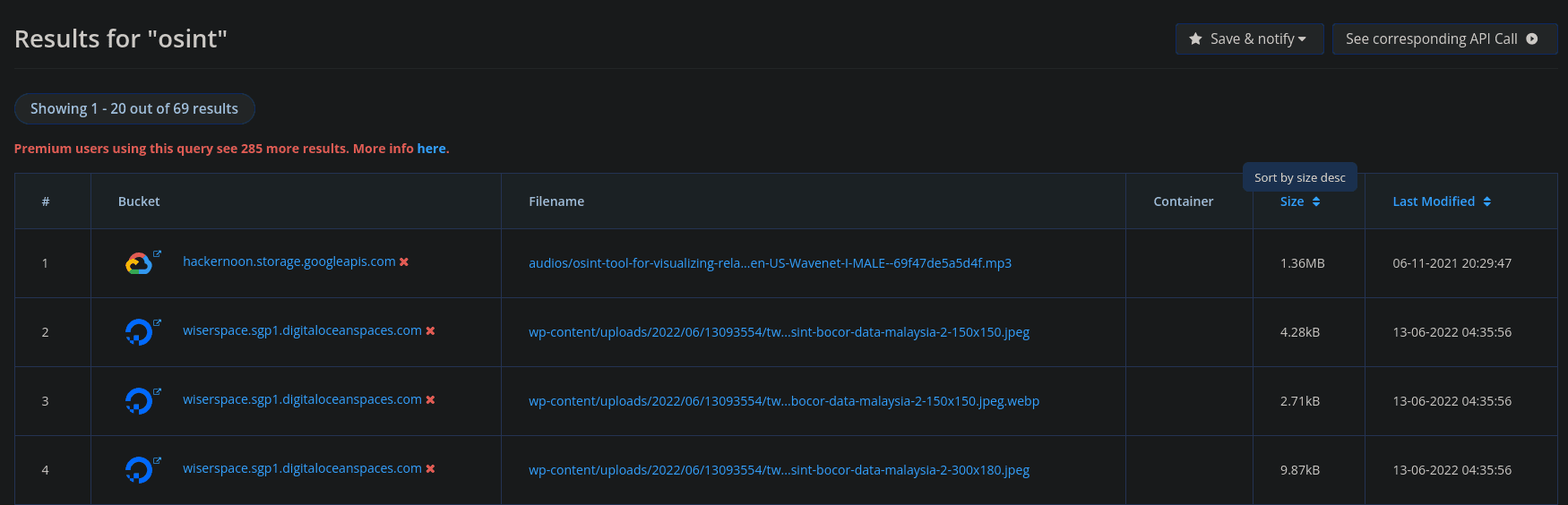 Bucket search for keyword 'osint'